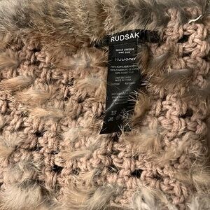 RUDSAK Beige Knit Scarf with Fur Accents